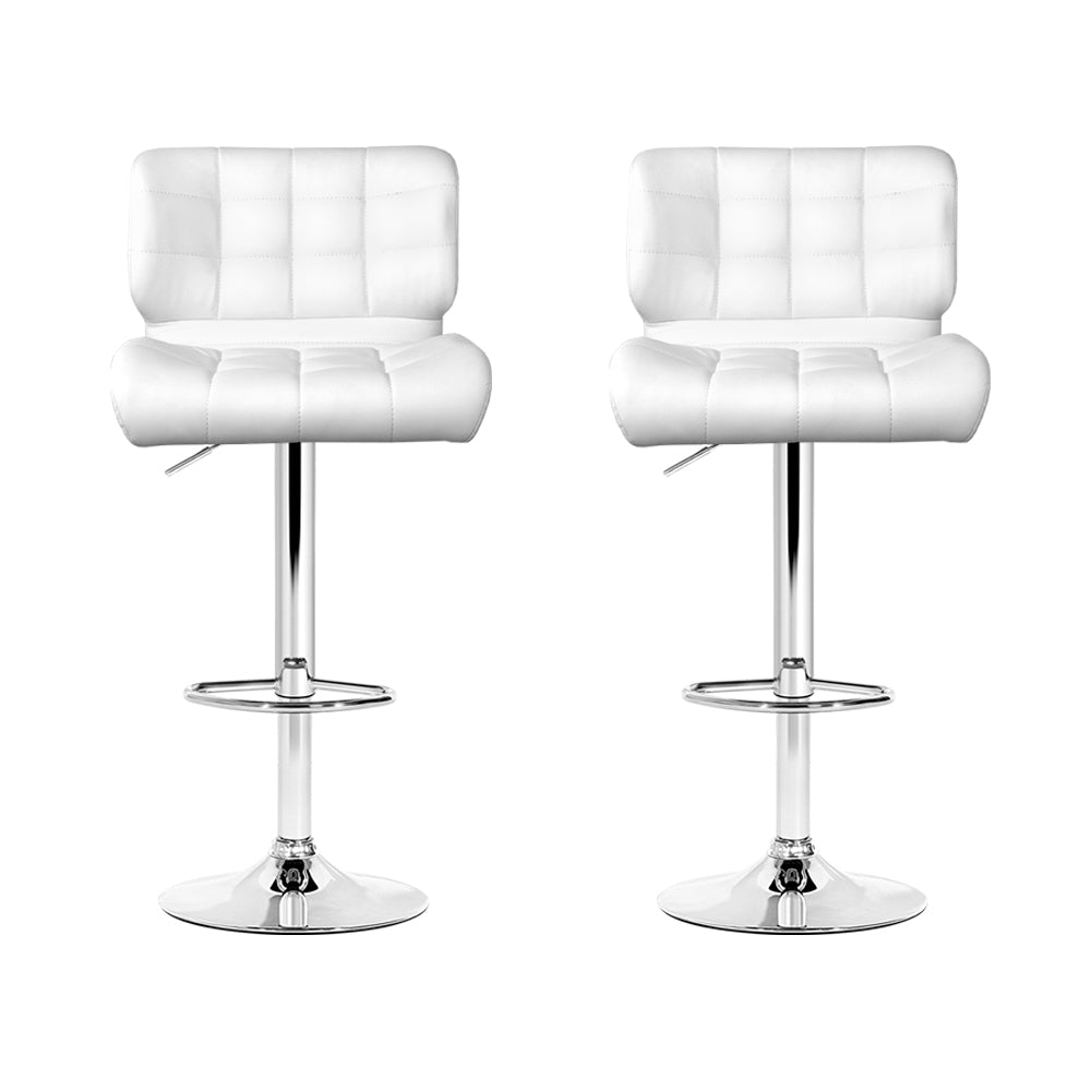 2x Bar Stools Gas Lift Leather Padded White by Artiss