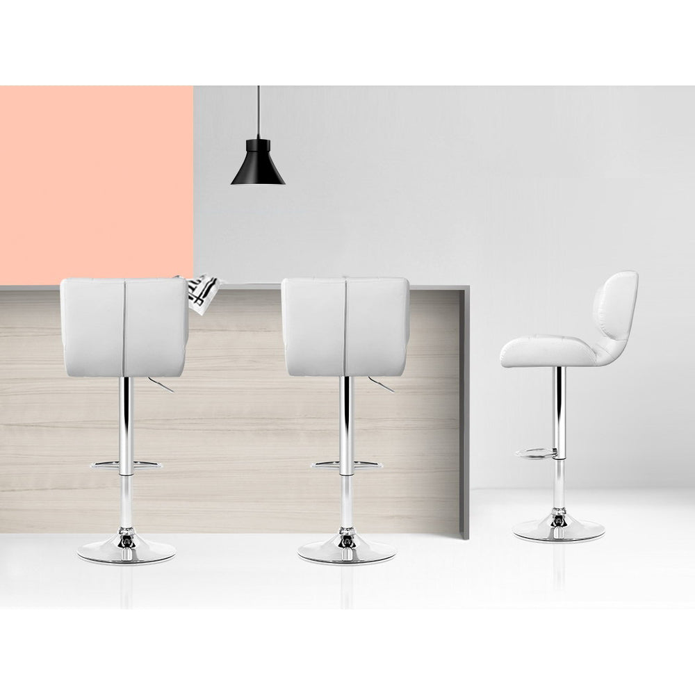 2x Bar Stools Gas Lift Leather Padded White by Artiss