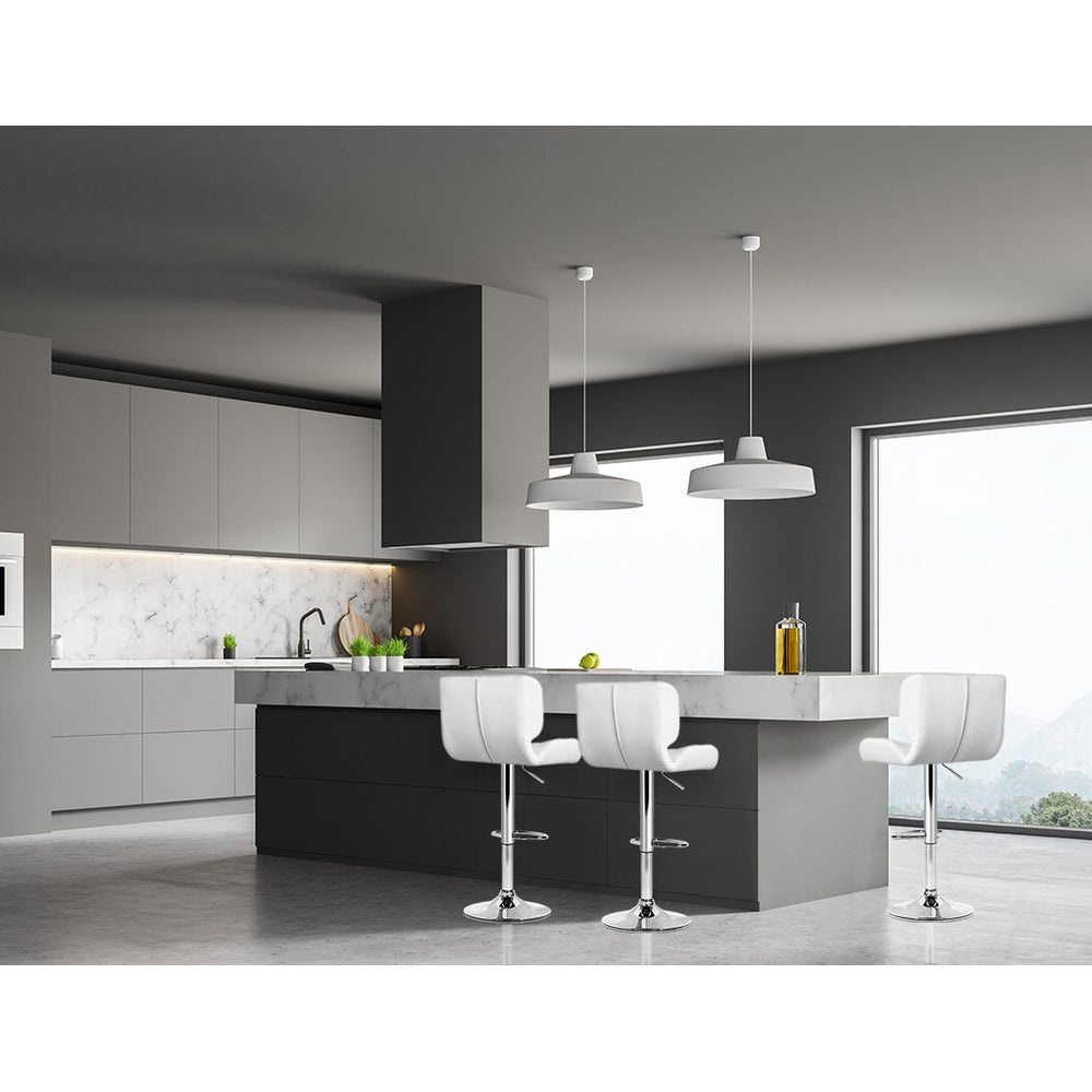 2x Bar Stools Gas Lift Leather Padded White by Artiss