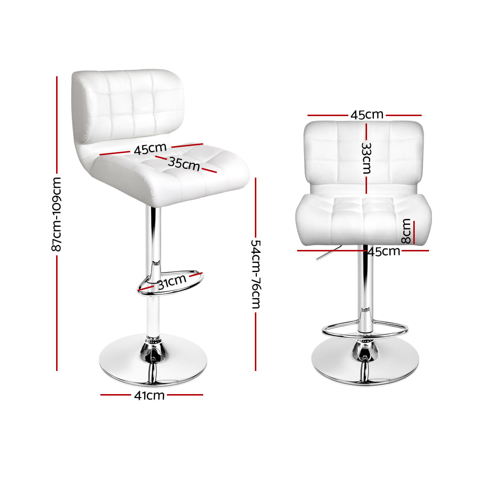 4x Bar Stools Gas Lift Leather Padded White By Artiss