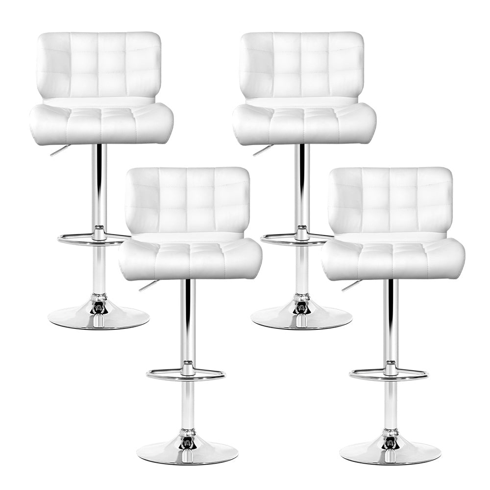4x Bar Stools Gas Lift Leather Padded White By Artiss