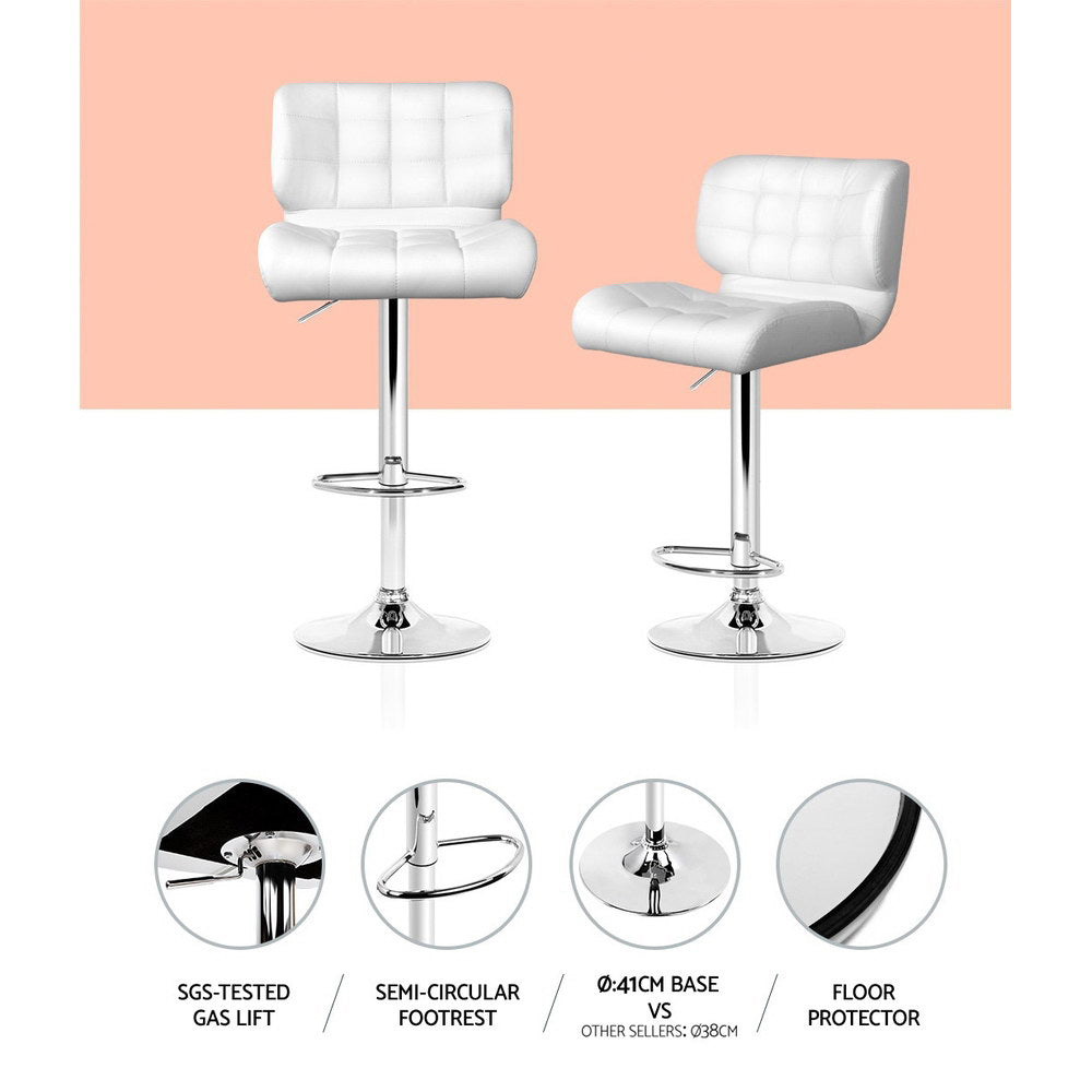 4x Bar Stools Gas Lift Leather Padded White By Artiss
