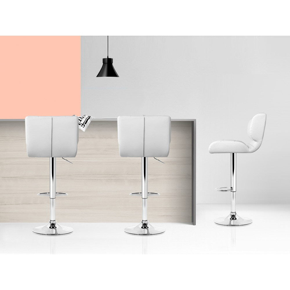 4x Bar Stools Gas Lift Leather Padded White By Artiss