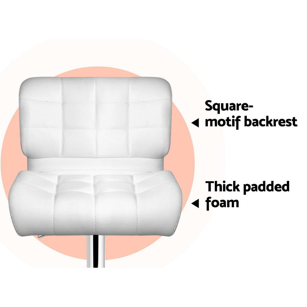 4x Bar Stools Gas Lift Leather Padded White By Artiss