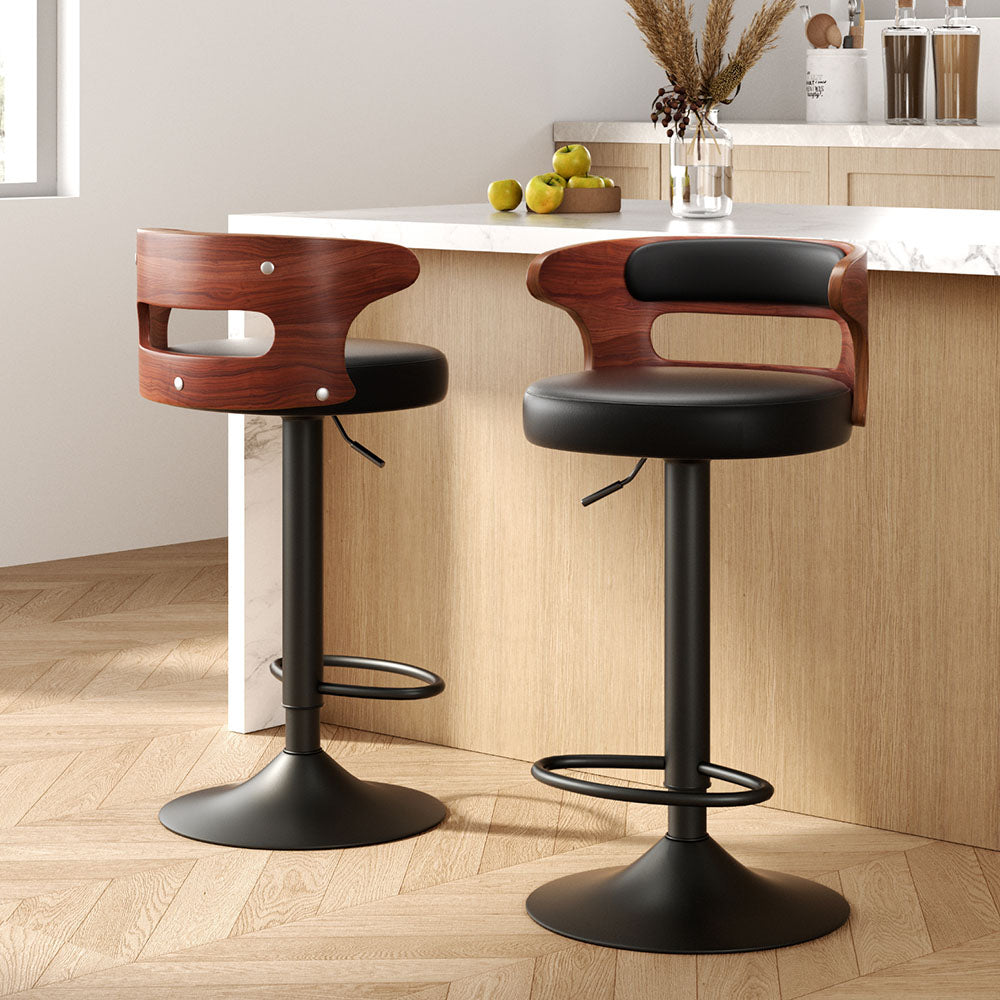 2x Bar Stools Gas Lift Faux Leather By Artiss