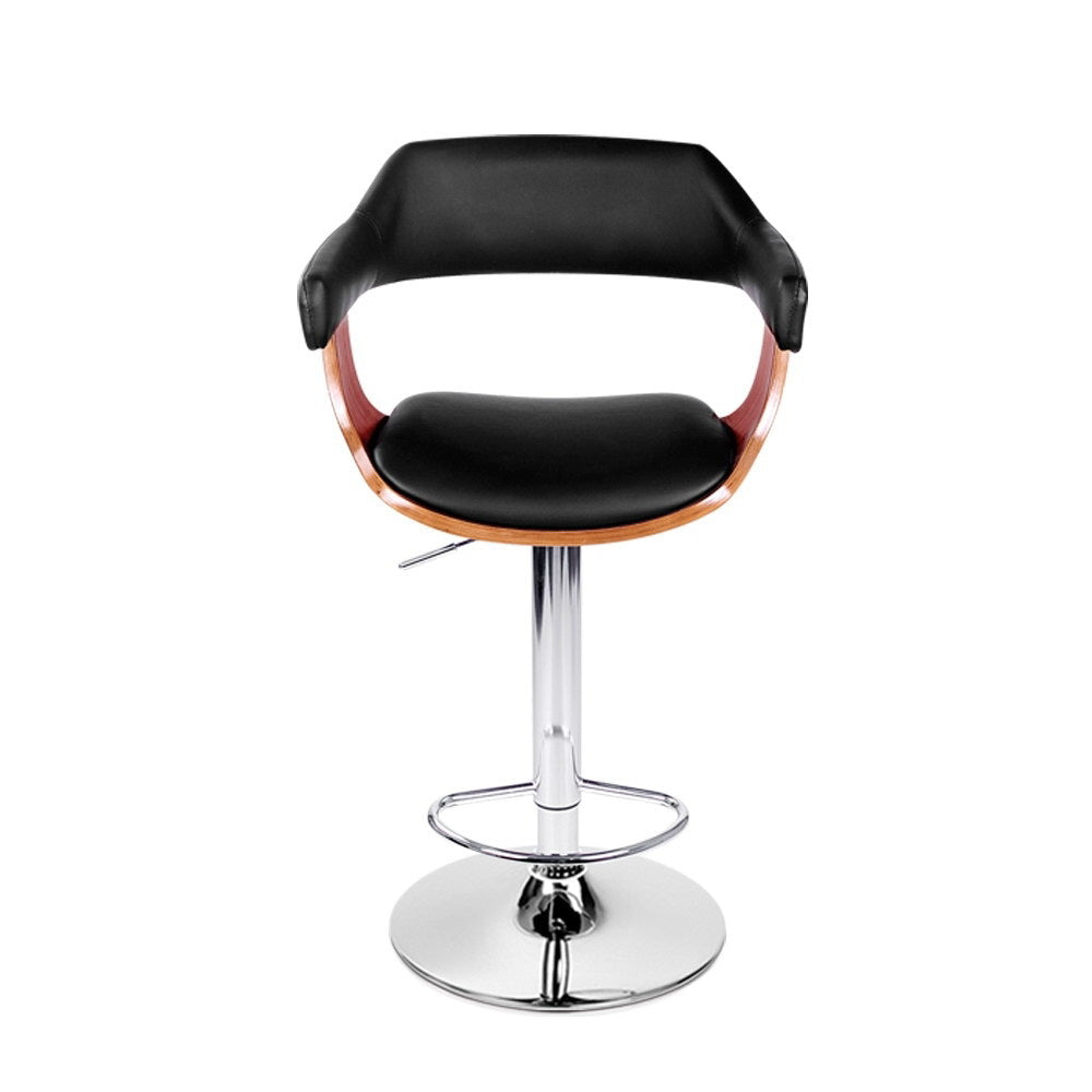Bar Stools Gas Lift Leather w/Armrest Black by Artiss
