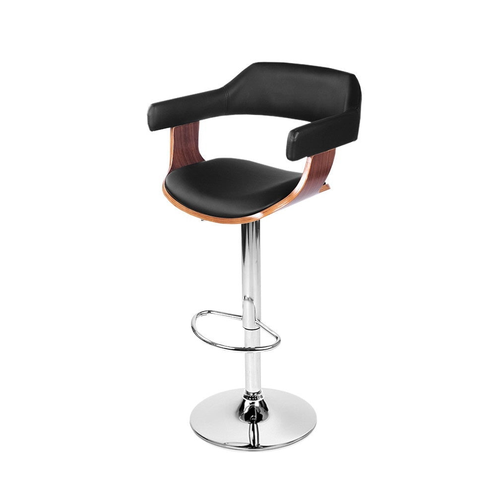 Bar Stools Gas Lift Leather w/Armrest Black by Artiss