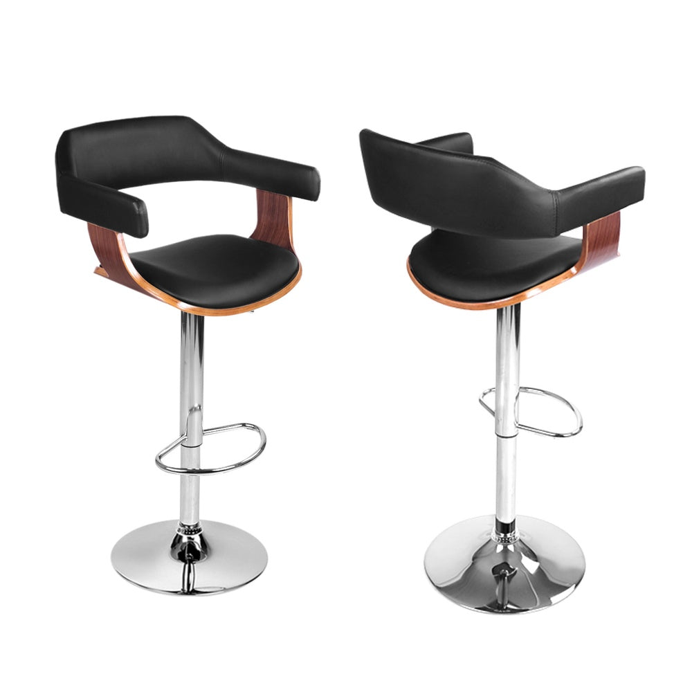 4x Bar Stools Gas Lift Leather w/Armrest Black by Artiss