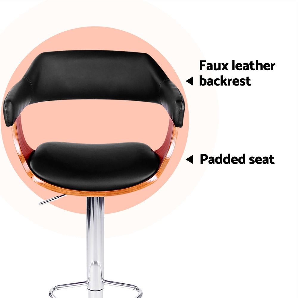 4x Bar Stools Gas Lift Leather w/Armrest Black by Artiss