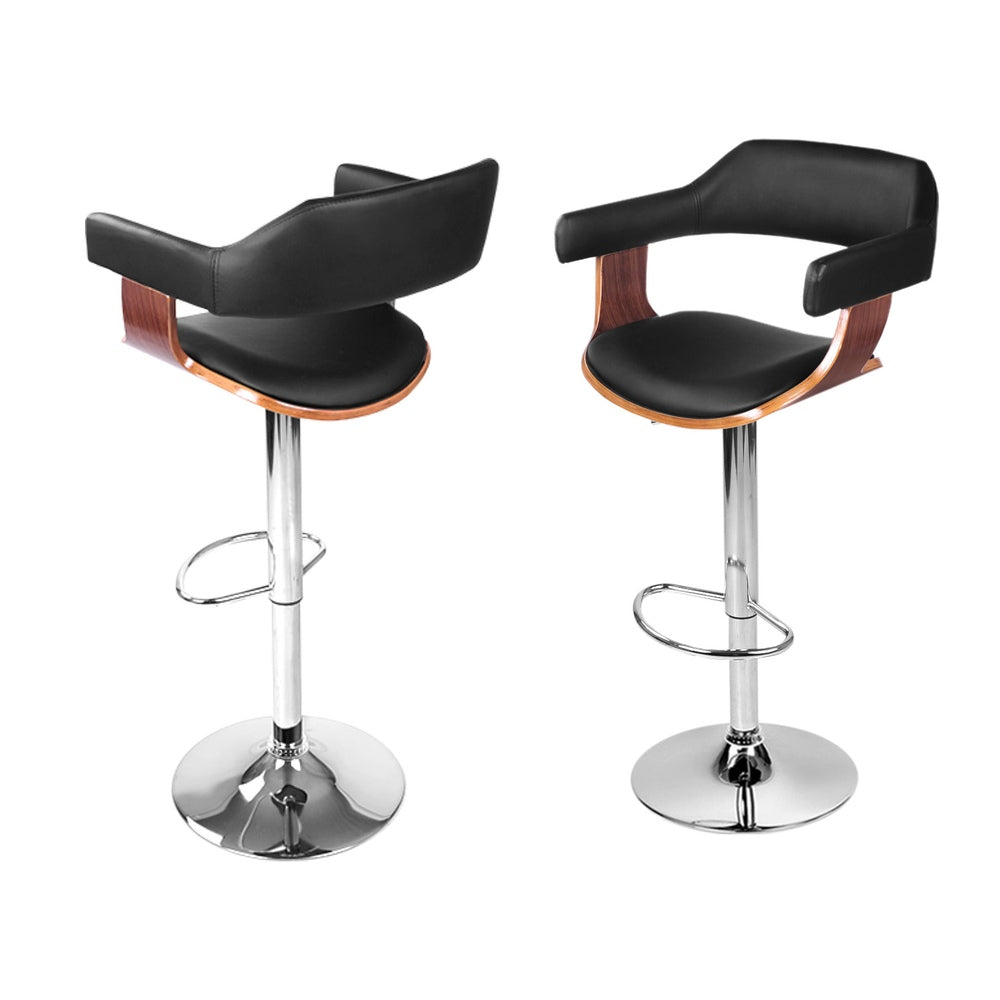 4x Bar Stools Gas Lift Leather w/Armrest Black by Artiss