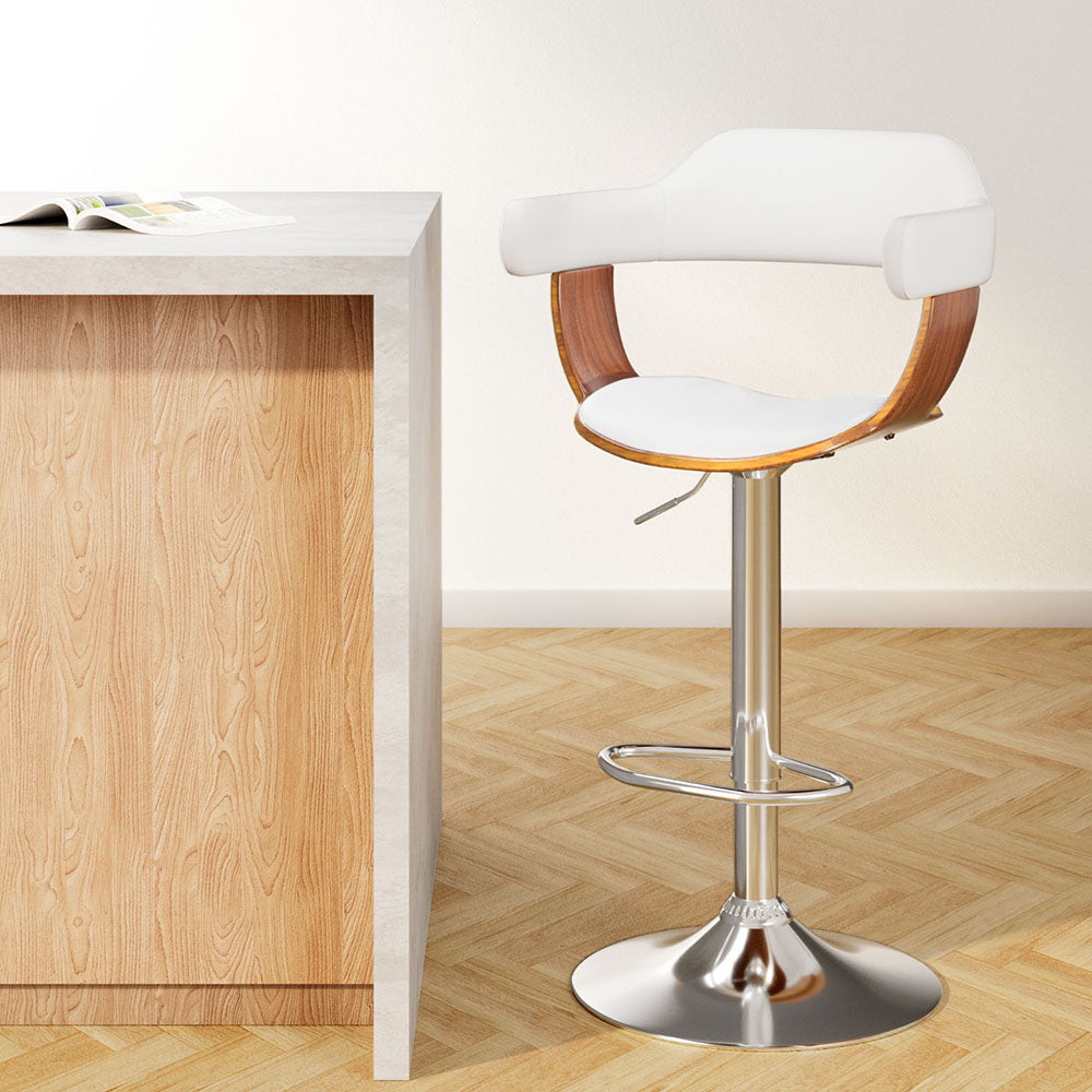 Bar Stools Gas Lift Leather w/Armrest White by Artiss