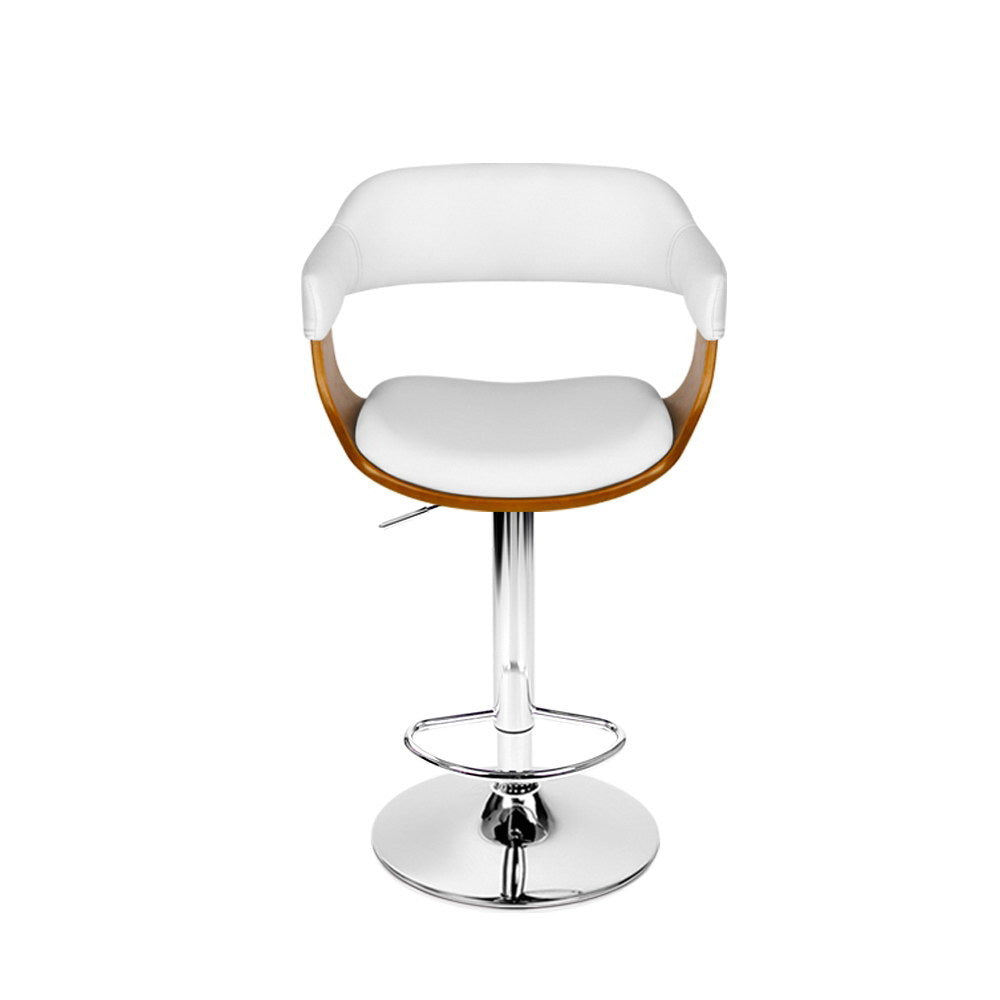 Bar Stools Gas Lift Leather w/Armrest White by Artiss