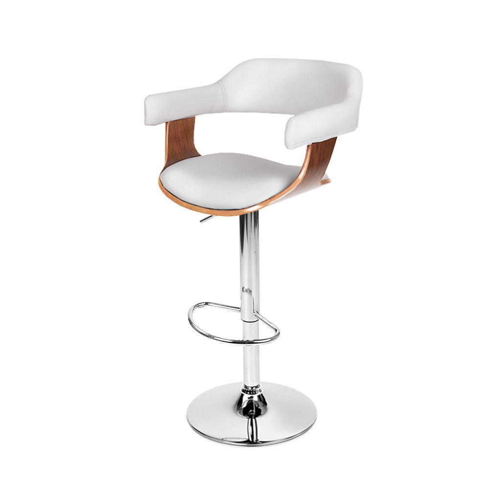 Bar Stools Gas Lift Leather w/Armrest White by Artiss