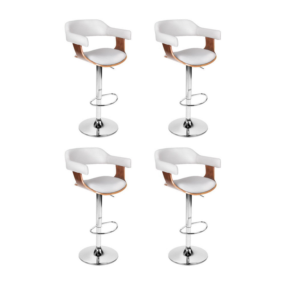 4x Bar Stools Gas Lift Leather with Armrest White by Artiss