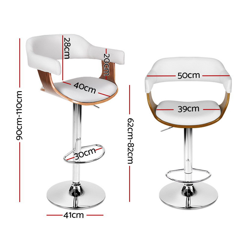 4x Bar Stools Gas Lift Leather with Armrest White by Artiss