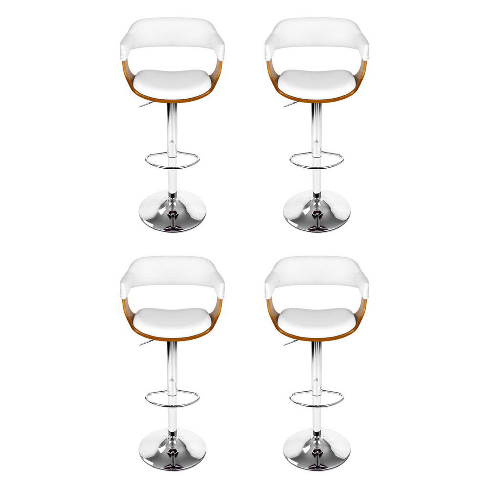 4x Bar Stools Gas Lift Leather with Armrest White by Artiss