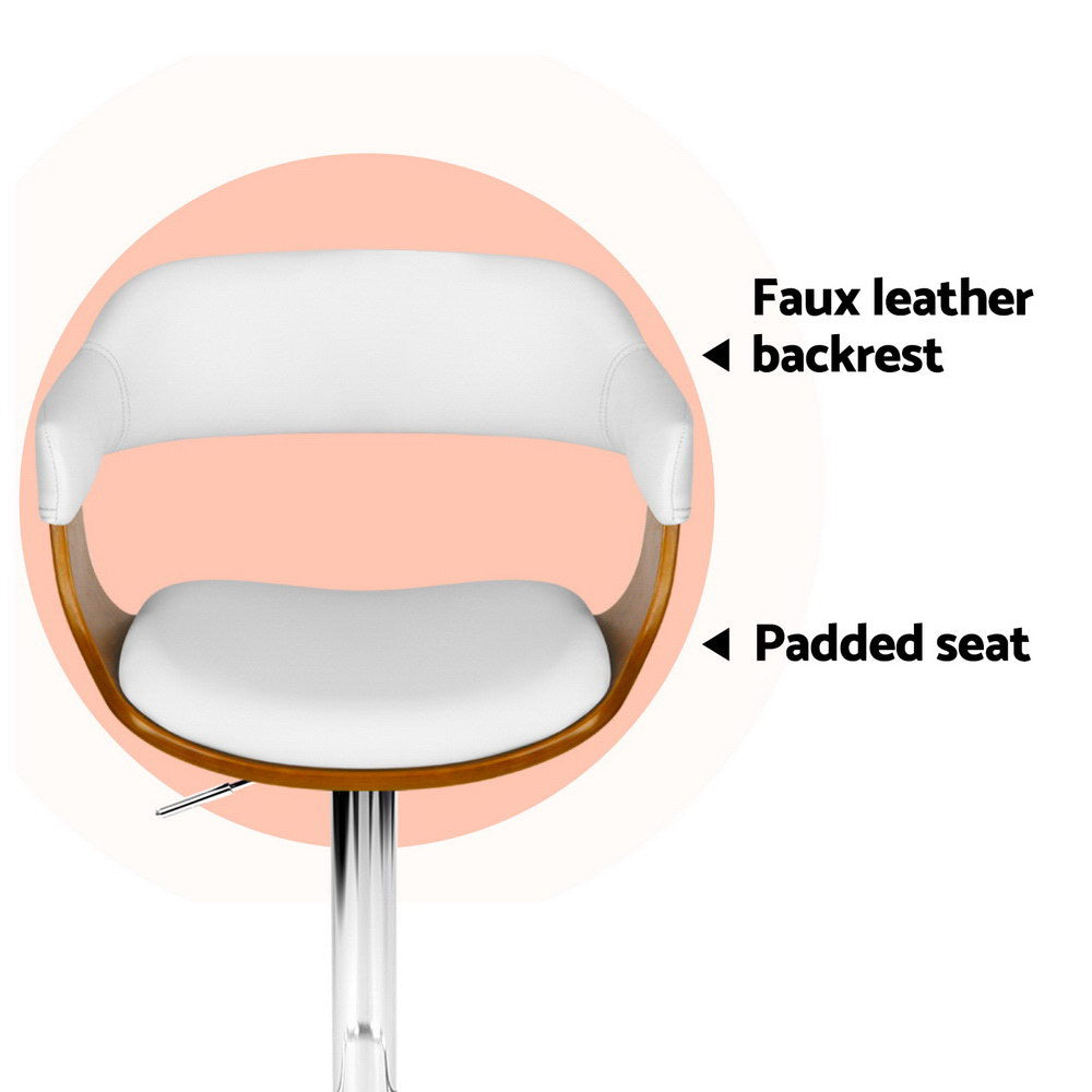 4x Bar Stools Gas Lift Leather with Armrest White by Artiss