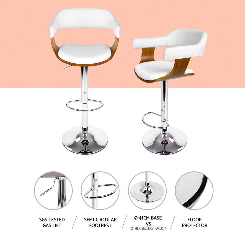 4x Bar Stools Gas Lift Leather with Armrest White by Artiss