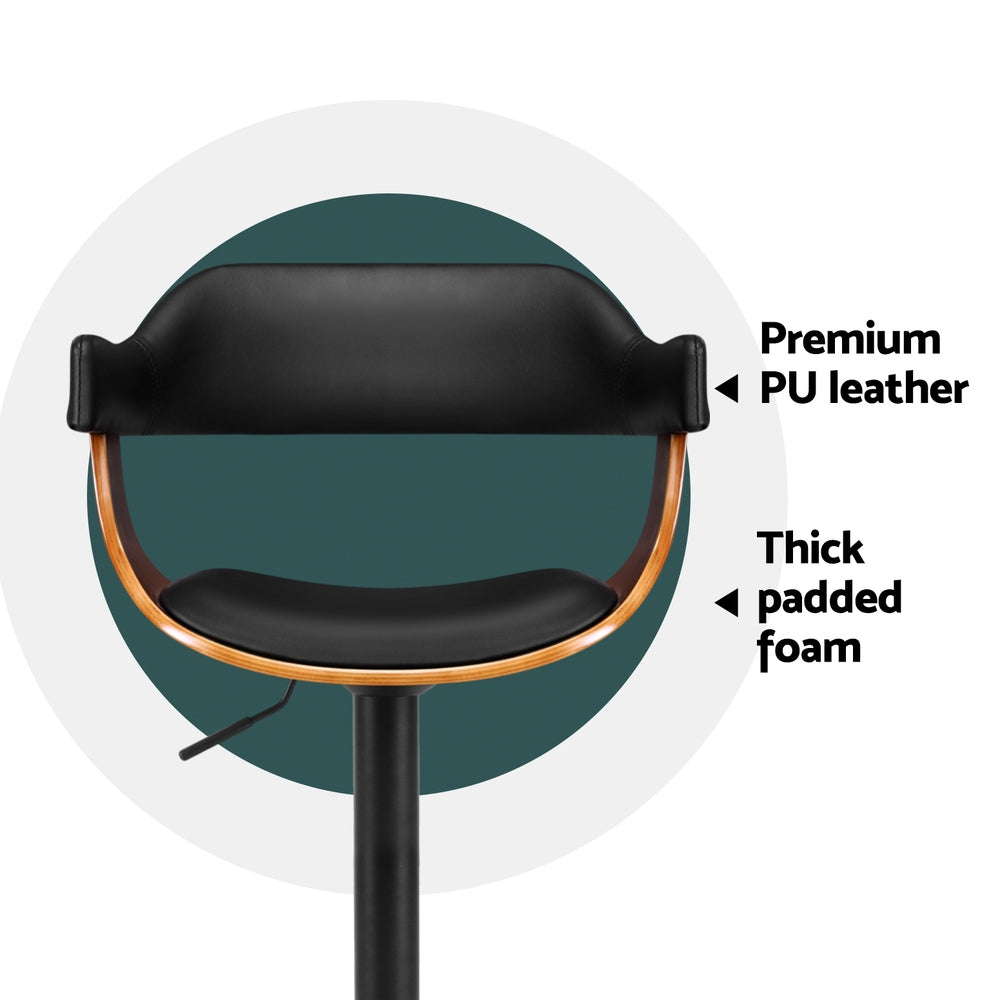 4x Bar Stools Gas Lift Leather w/Armrest All Black by by Artiss