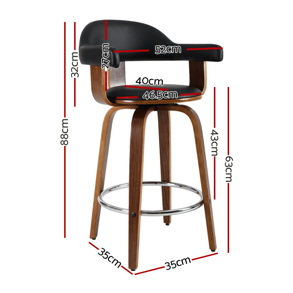 2x Bar Stools Leather Seat Wooden Legs By Artiss