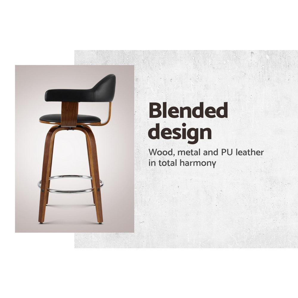 2x Bar Stools Leather Seat Wooden Legs By Artiss