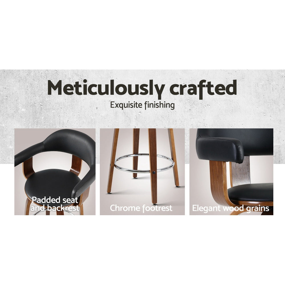 2x Bar Stools Leather Seat Wooden Legs By Artiss