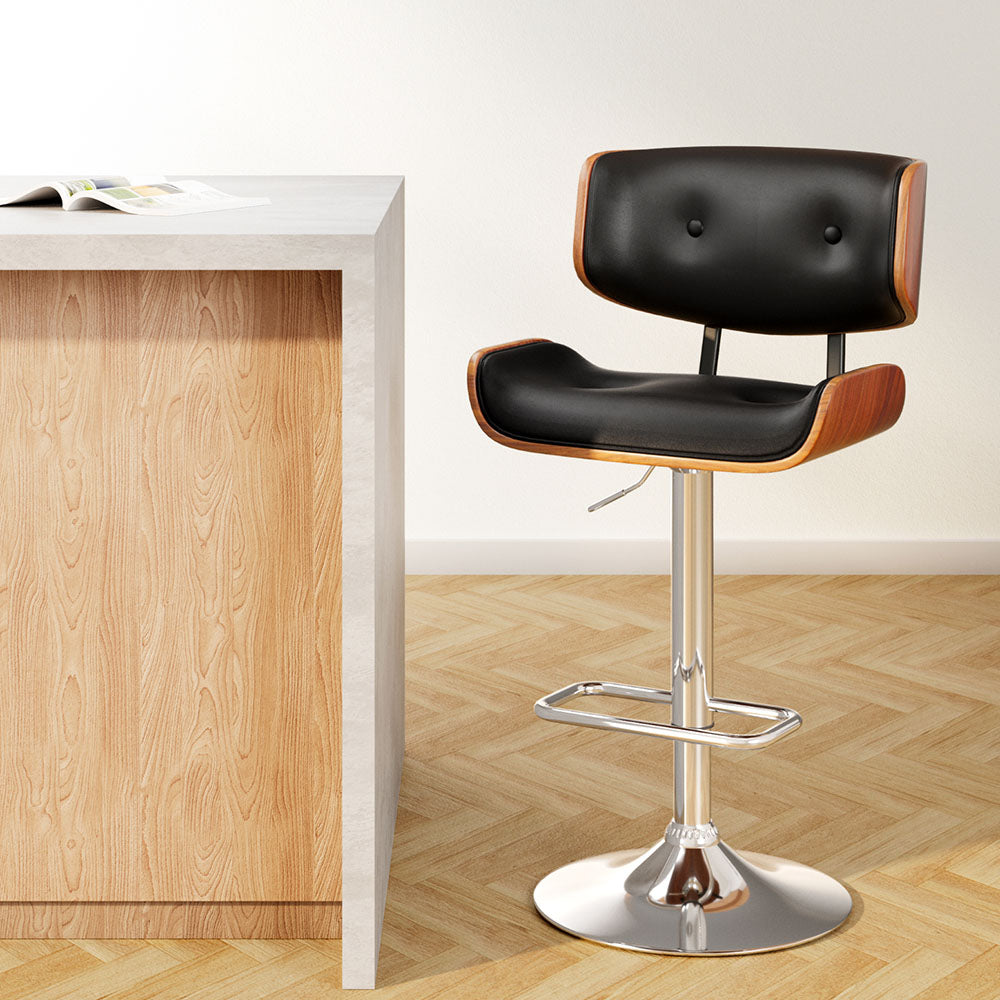 Bar Stools Gas Lift Leather Black by Artiss