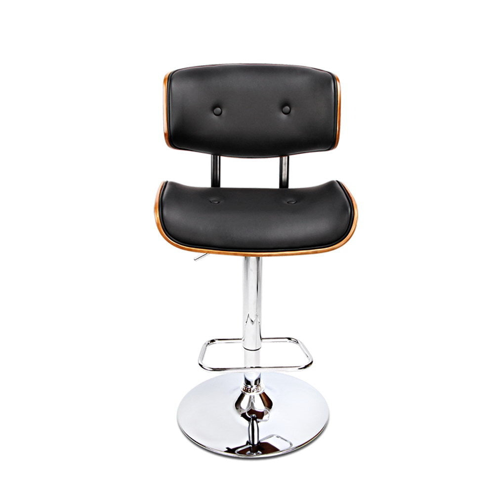Bar Stools Gas Lift Leather Black by Artiss