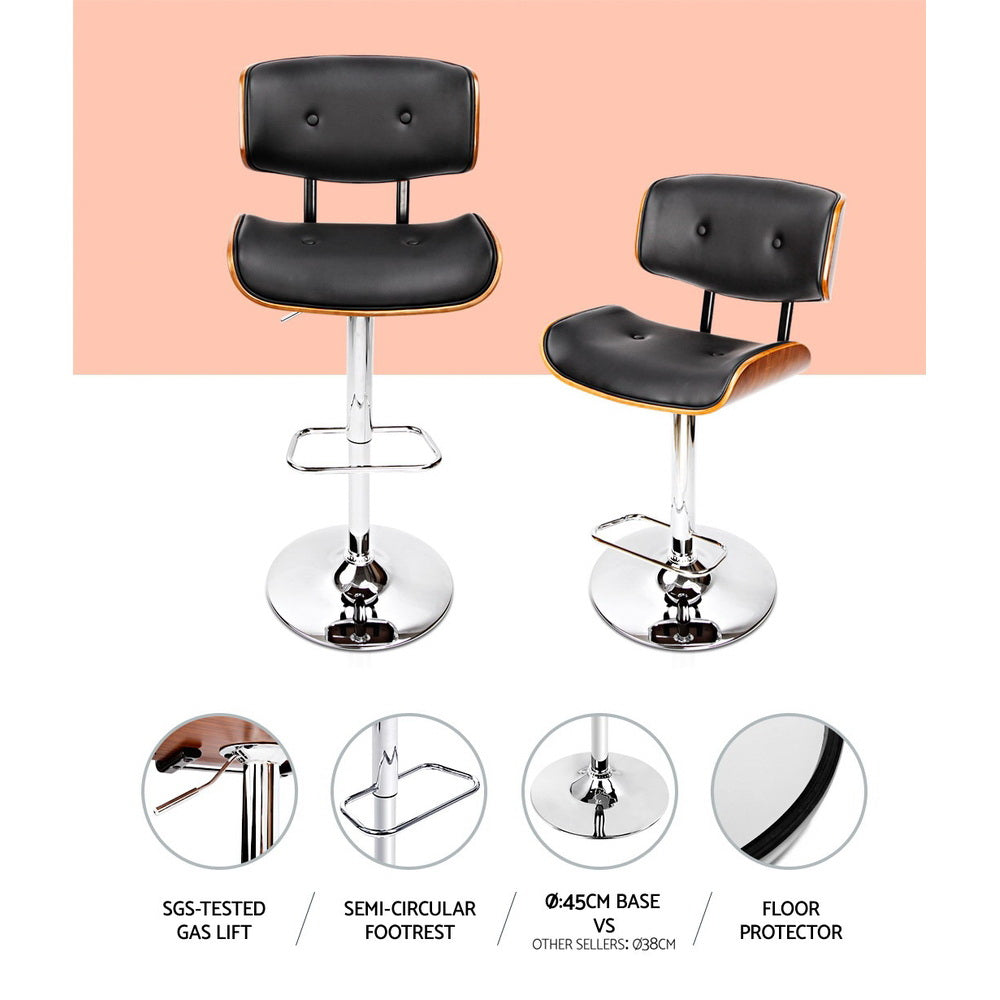 Bar Stools Gas Lift Leather Black by Artiss