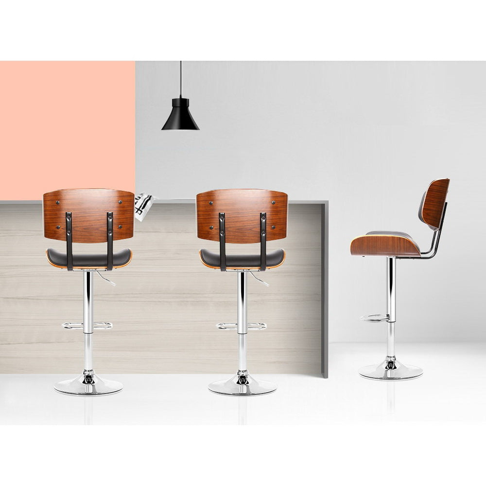 Bar Stools Gas Lift Leather Black by Artiss