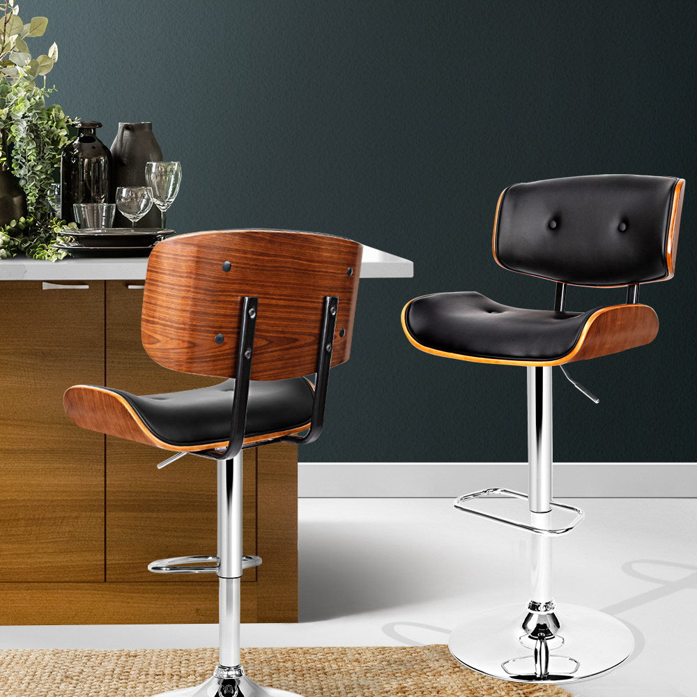 Bar Stools Gas Lift Leather Black by Artiss