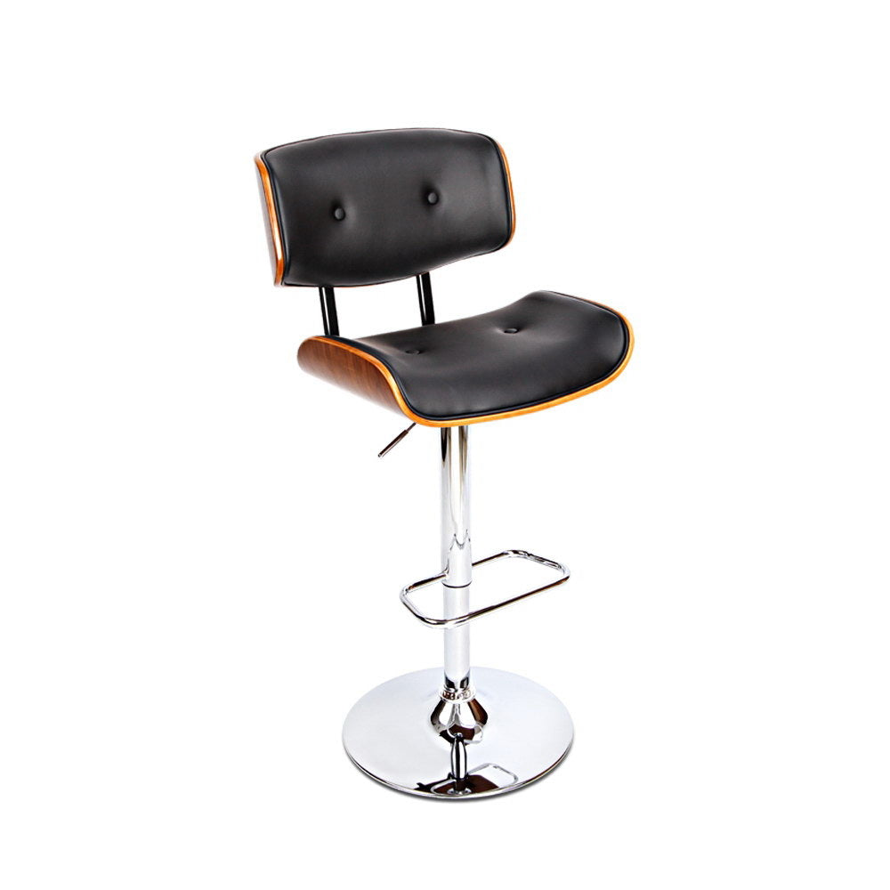 Bar Stools Gas Lift Leather Black by Artiss