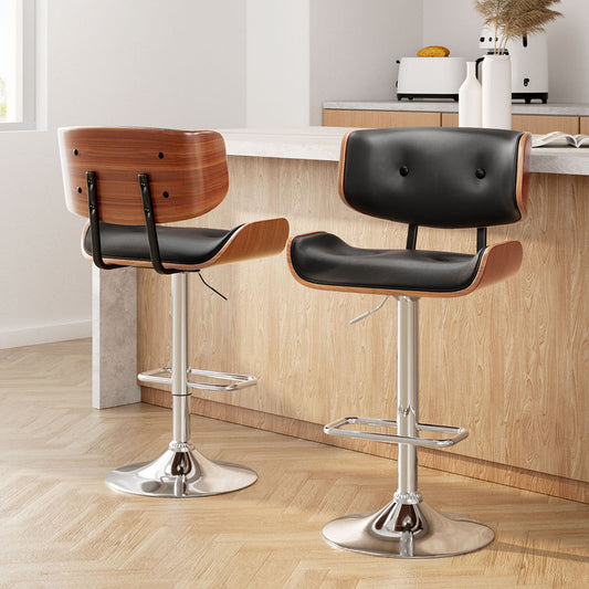 2x Bar Stools Gas Lift Leather Black By Artiss