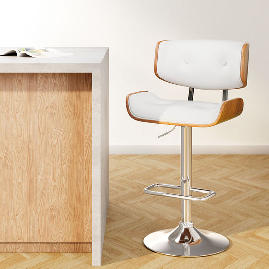 Bar Stools Gas Lift Leather White by Artiss