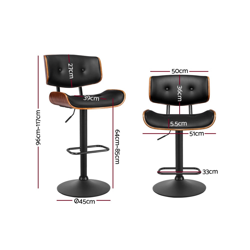 Bar Stools Gas Lift Leather All Black By Artiss