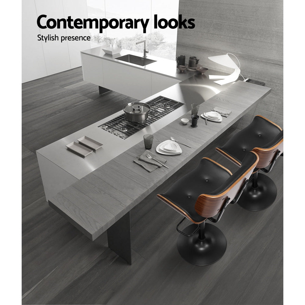 Bar Stools Gas Lift Leather All Black By Artiss