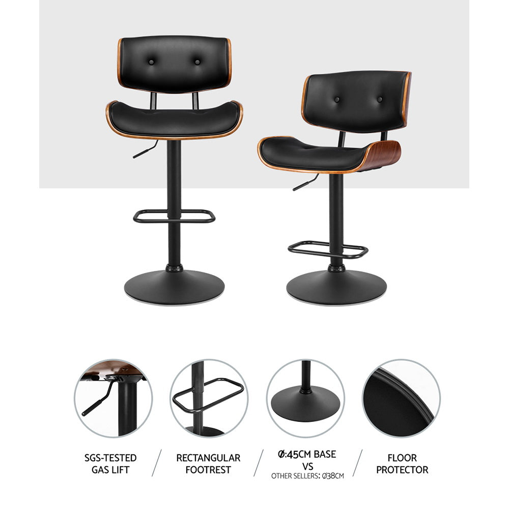 Bar Stools Gas Lift Leather All Black By Artiss