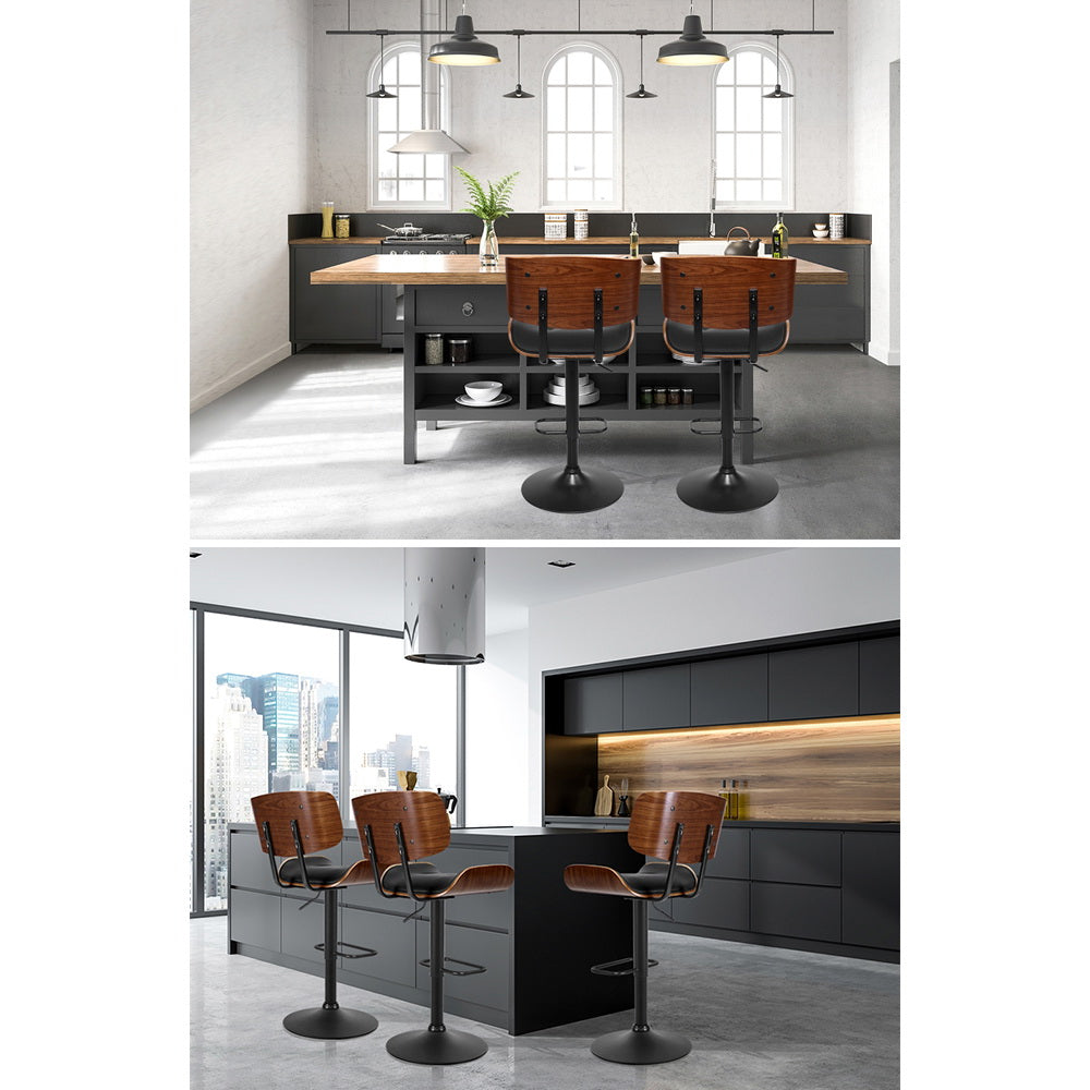 Bar Stools Gas Lift Leather All Black By Artiss