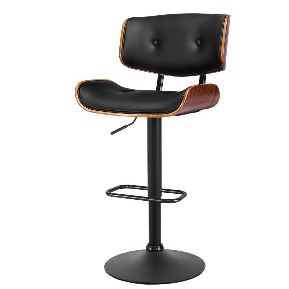 Bar Stools Gas Lift Leather All Black By Artiss