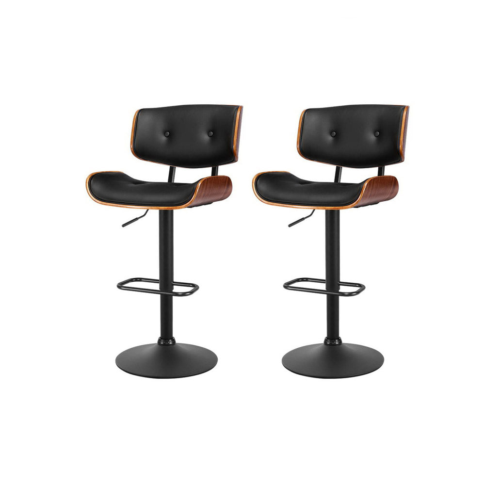 2x Bar Stools Gas Lift Leather All Black by Artiss