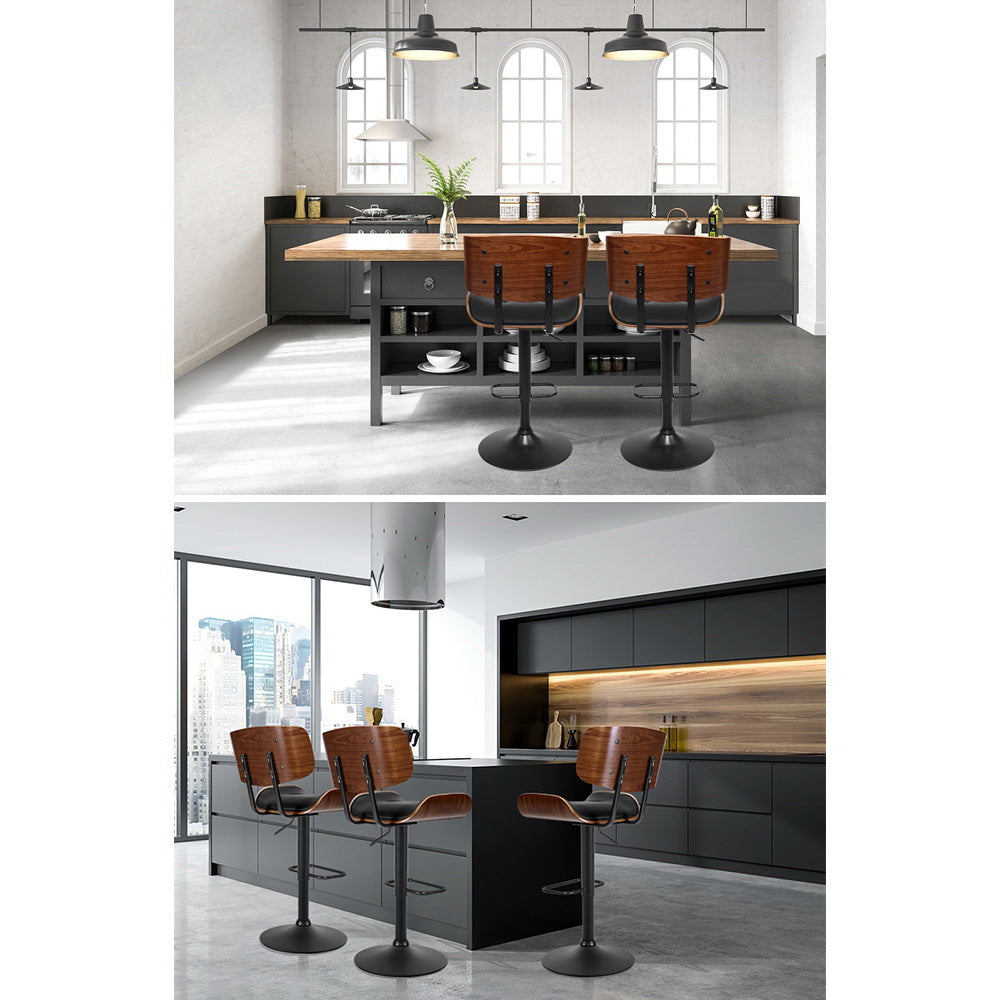 4x Bar Stools Gas Lift Leather All Black By Artiss