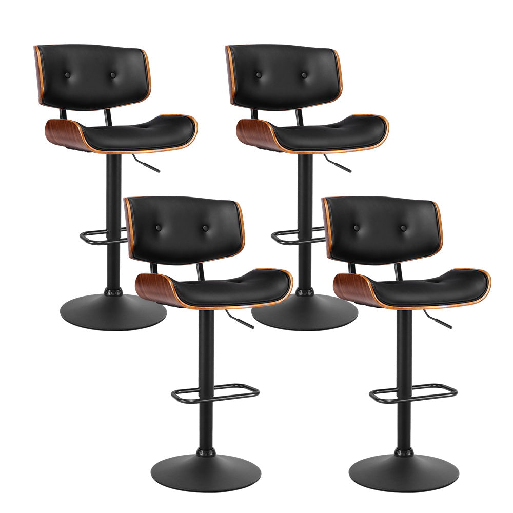 4x Bar Stools Gas Lift Leather All Black By Artiss