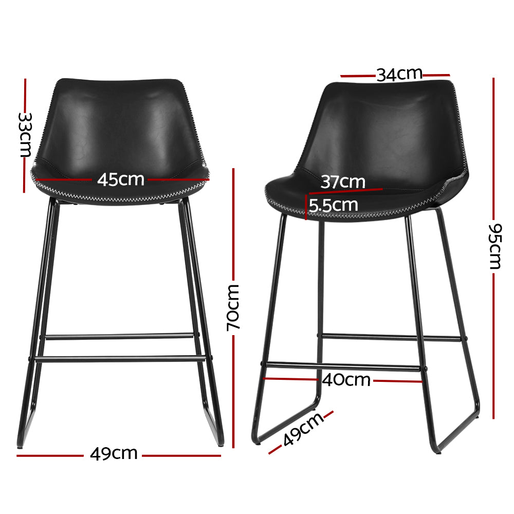 Bar Stools Kitchen Counter Barstools Leather Metal Chairs Black x2 By Artiss