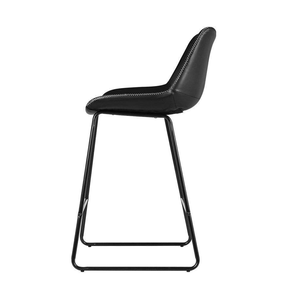 Bar Stools Kitchen Counter Barstools Leather Metal Chairs Black x2 By Artiss
