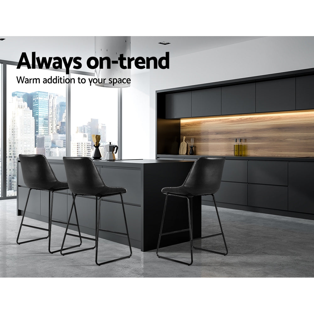 Bar Stools Kitchen Counter Barstools Leather Metal Chairs Black x2 By Artiss