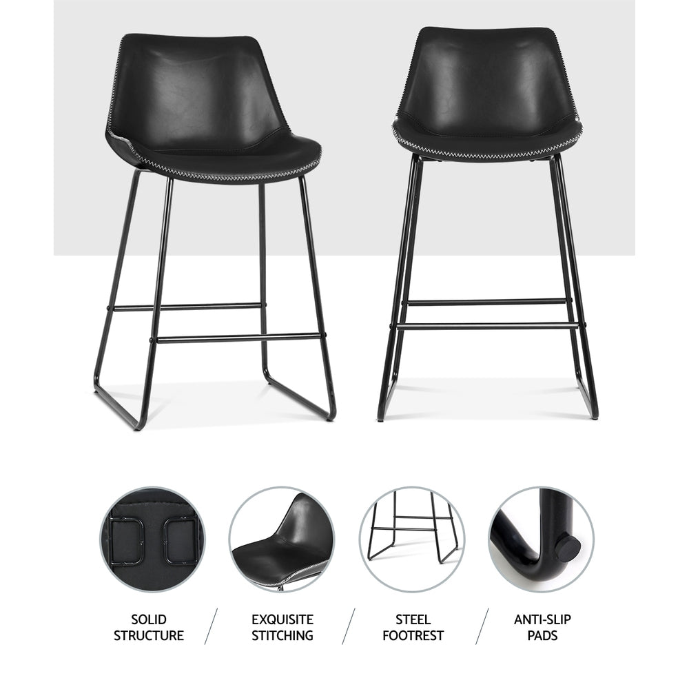 Bar Stools Kitchen Counter Barstools Leather Metal Chairs Black x2 By Artiss