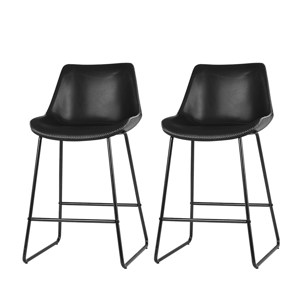 Bar Stools Kitchen Counter Barstools Leather Metal Chairs Black x2 By Artiss