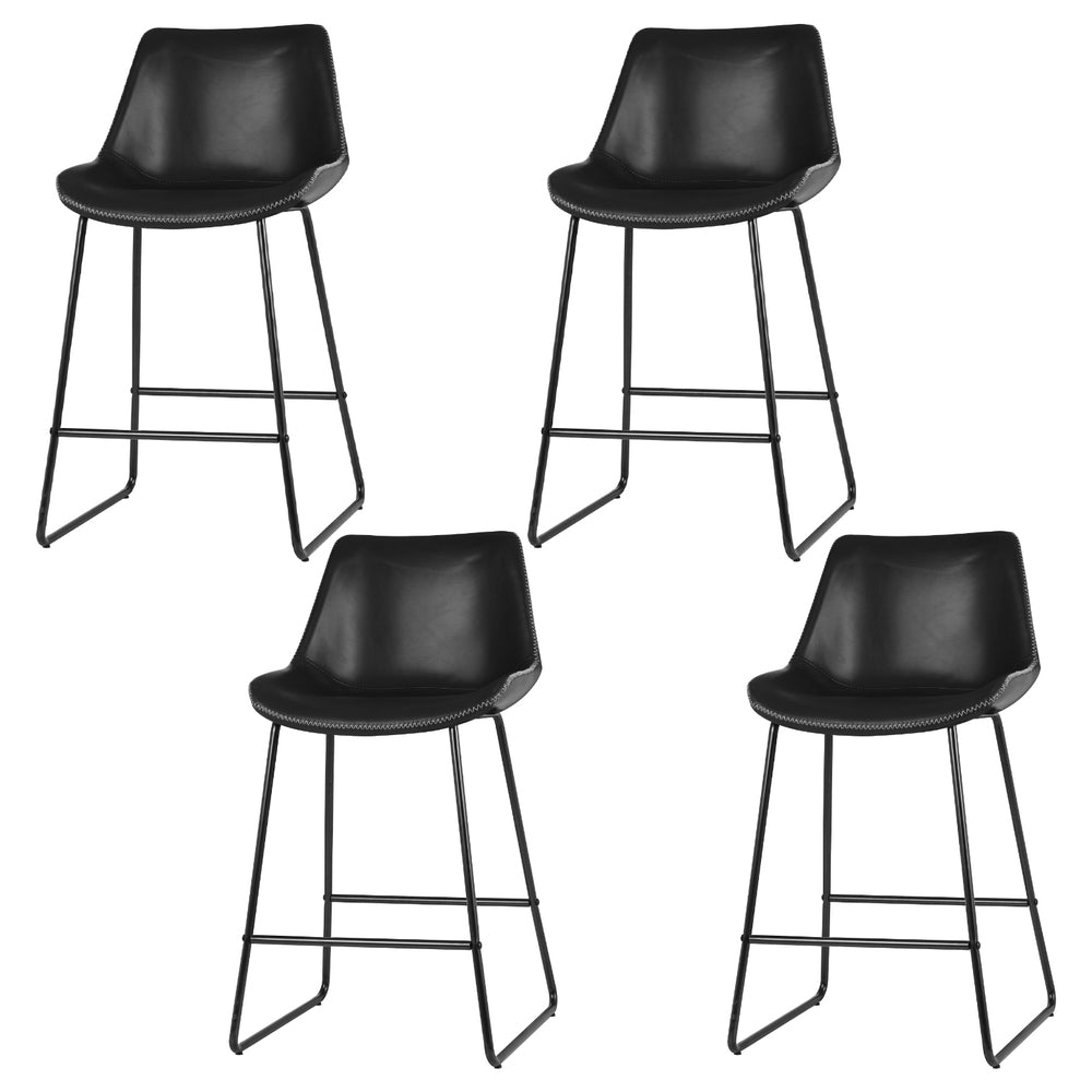 4x Bar Stools Leather Padded Metal Legs Black by Artiss