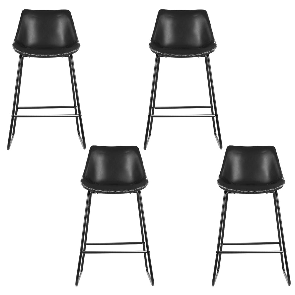 4x Bar Stools Leather Padded Metal Legs Black by Artiss