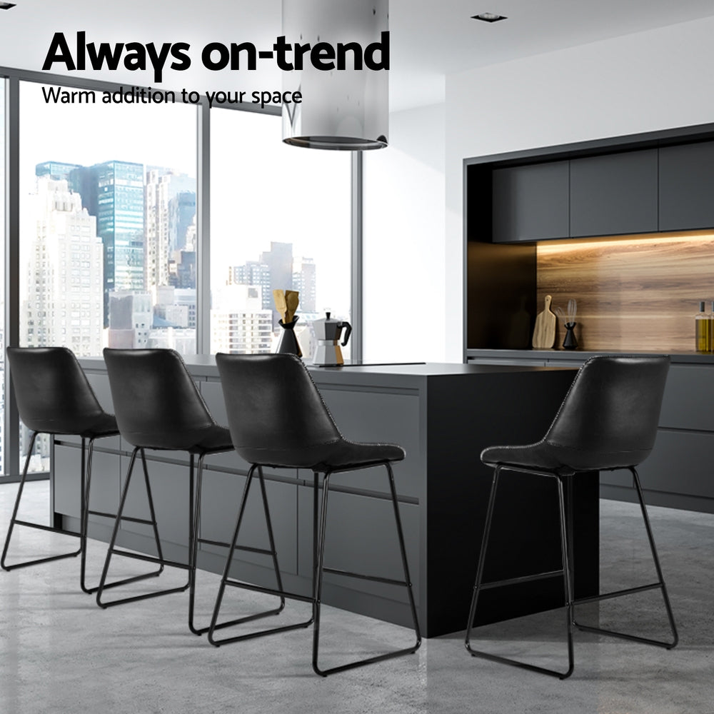 4x Bar Stools Leather Padded Metal Legs Black by Artiss